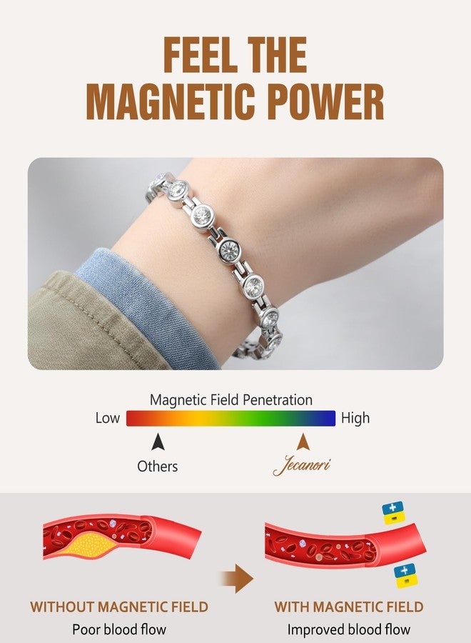 أساور جيكانوري المغناطيسية للنساء، سوار مغناطيسي من الفولاذ المقاوم للصدأ مع مغناطيس نيوديميوم وكريستالات متلألئة، هدايا مثالية - Image 5